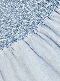 Smocked Denim Tie-Strap Midi Dress