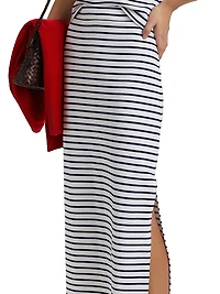 Striped High-Rise Body-Con Maxi Skirt