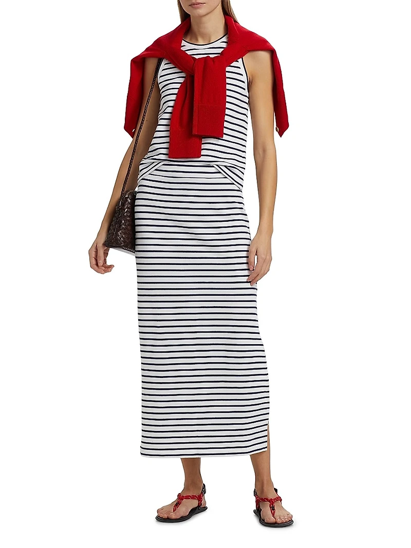 Striped High-Rise Body-Con Maxi Skirt