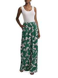 The Effortless Floral Elasticized Wide-Leg Pants