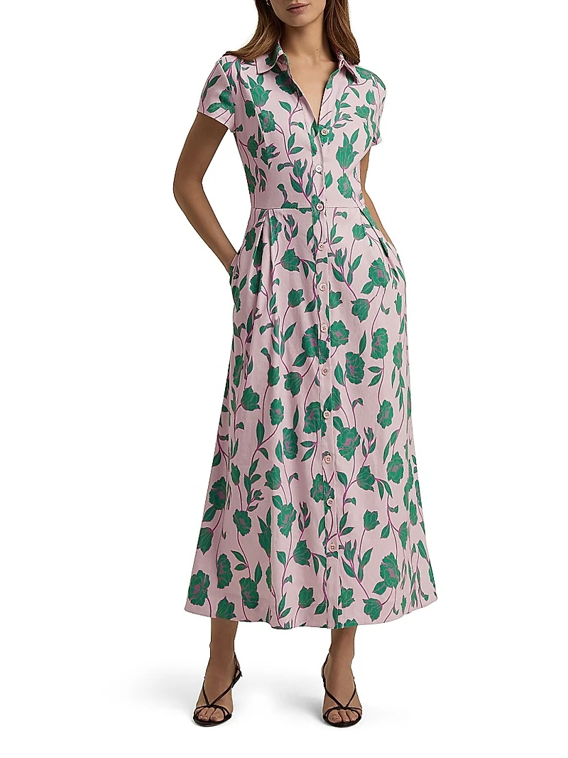 Sunday Best Floral Linen-Blend Maxi Shirtdress