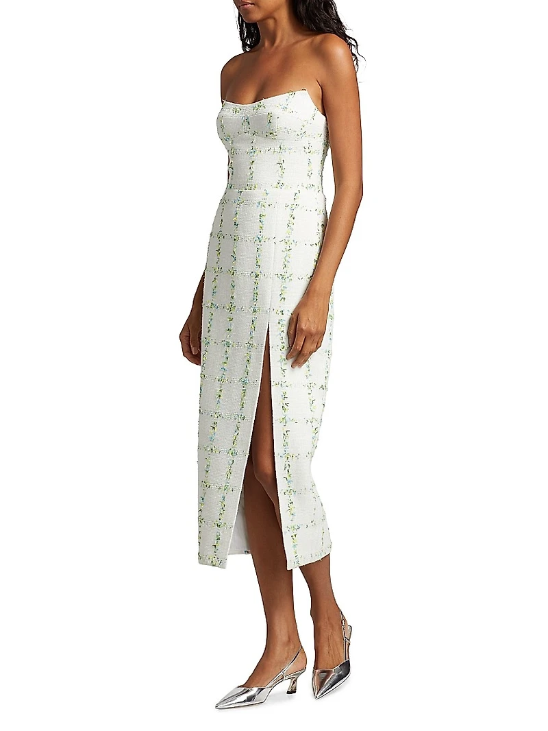 Ivy Tweed Strapless Midi-Dress