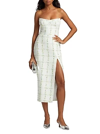 Ivy Tweed Strapless Midi-Dress