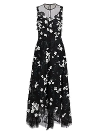Floral Appliqué High-Low Cocktail Dress