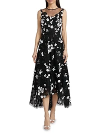 Floral Appliqué High-Low Cocktail Dress