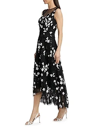 Floral Appliqué High-Low Cocktail Dress