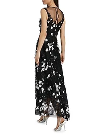 Floral Appliqué High-Low Cocktail Dress