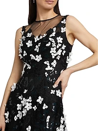 Floral Appliqué High-Low Cocktail Dress