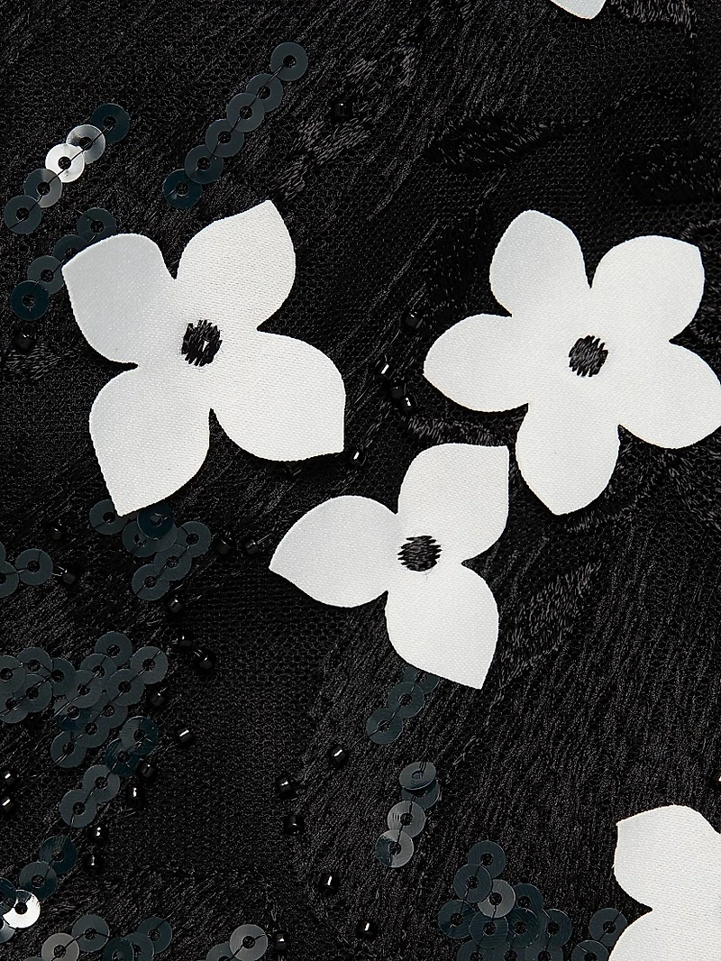 Floral Appliqué High-Low Cocktail Dress