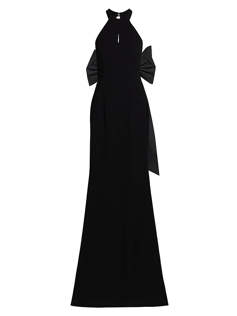 Bow-Detailed Crepe Taffeta Halter Gown