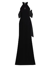 Bow-Detailed Crepe Taffeta Halter Gown