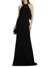 Bow-Detailed Crepe Taffeta Halter Gown
