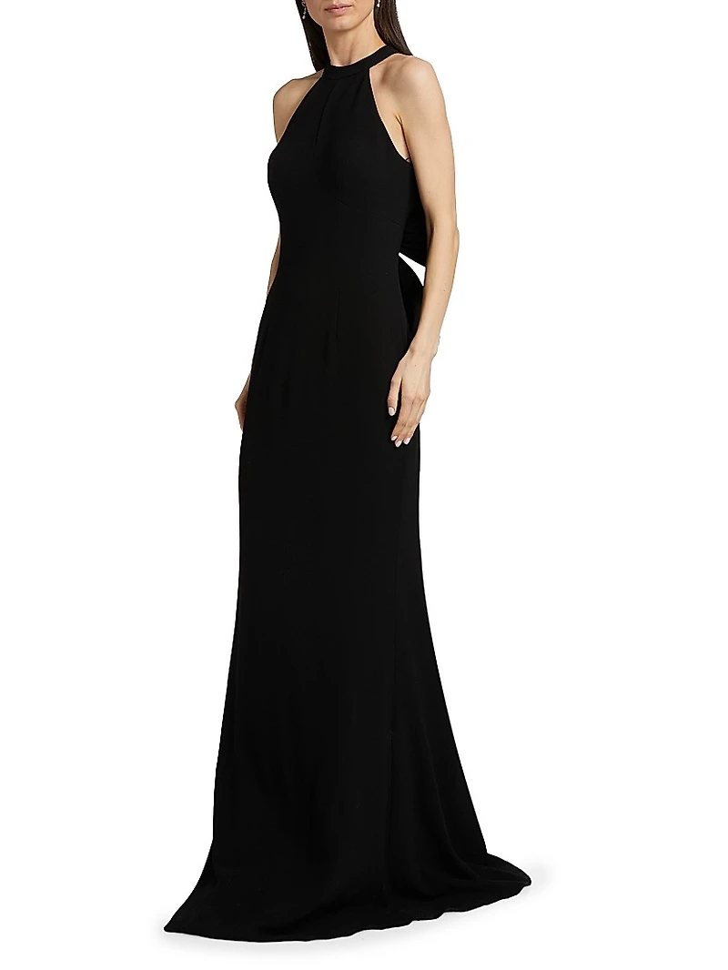 Bow-Detailed Crepe Taffeta Halter Gown