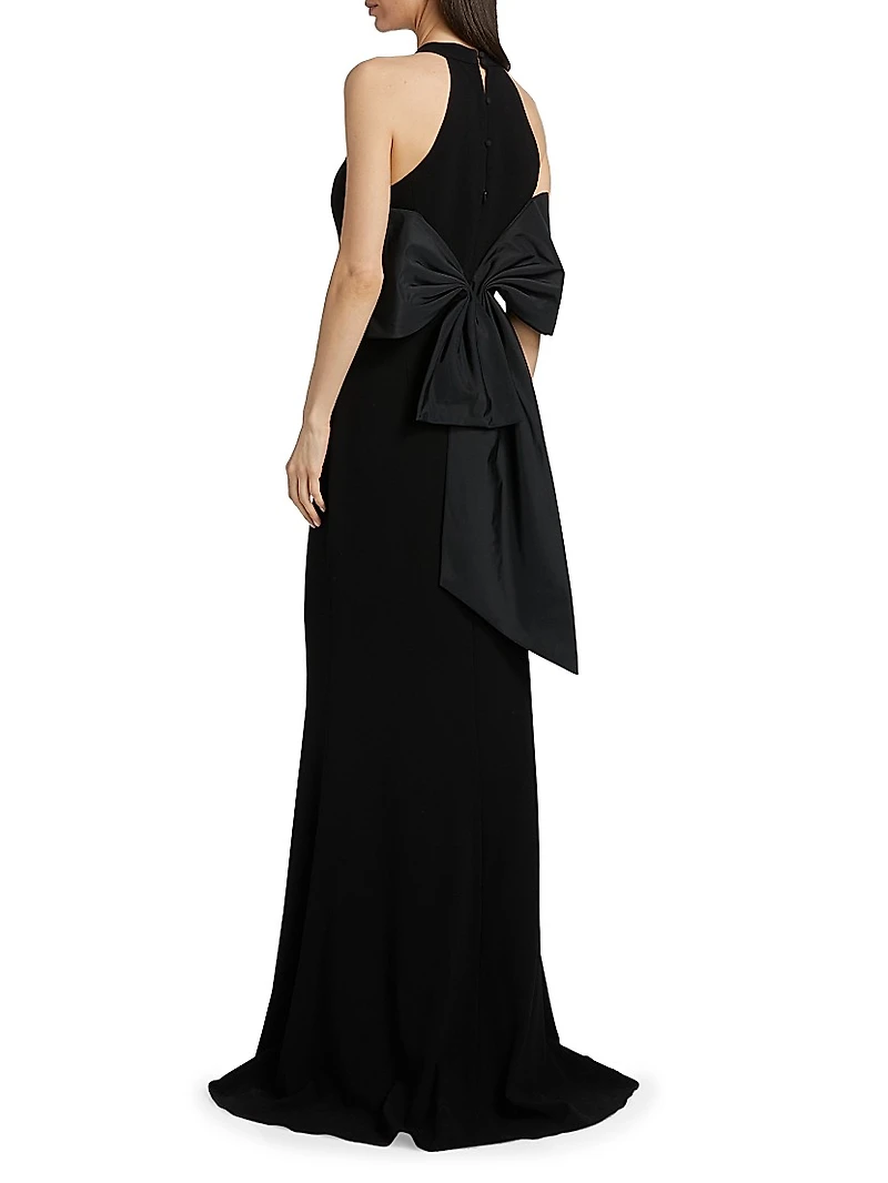 Bow-Detailed Crepe Taffeta Halter Gown