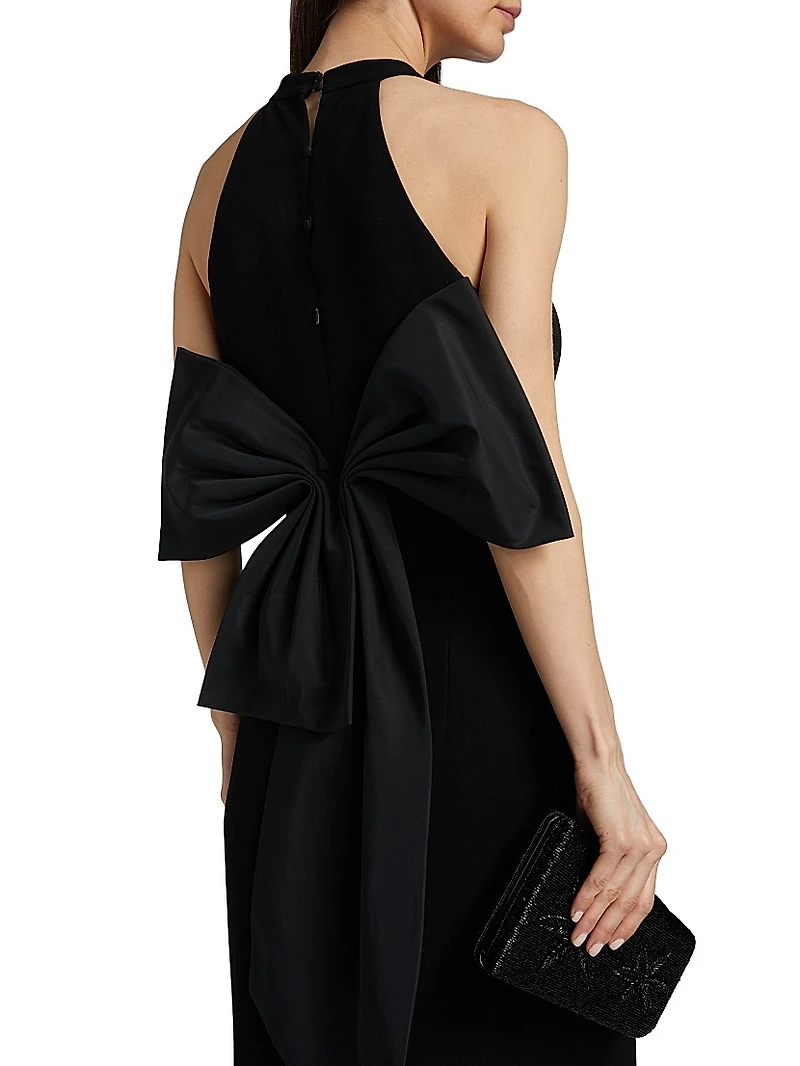 Bow-Detailed Crepe Taffeta Halter Gown