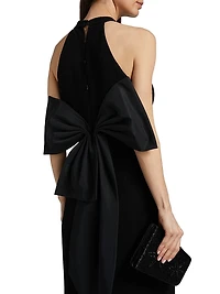 Bow-Detailed Crepe Taffeta Halter Gown