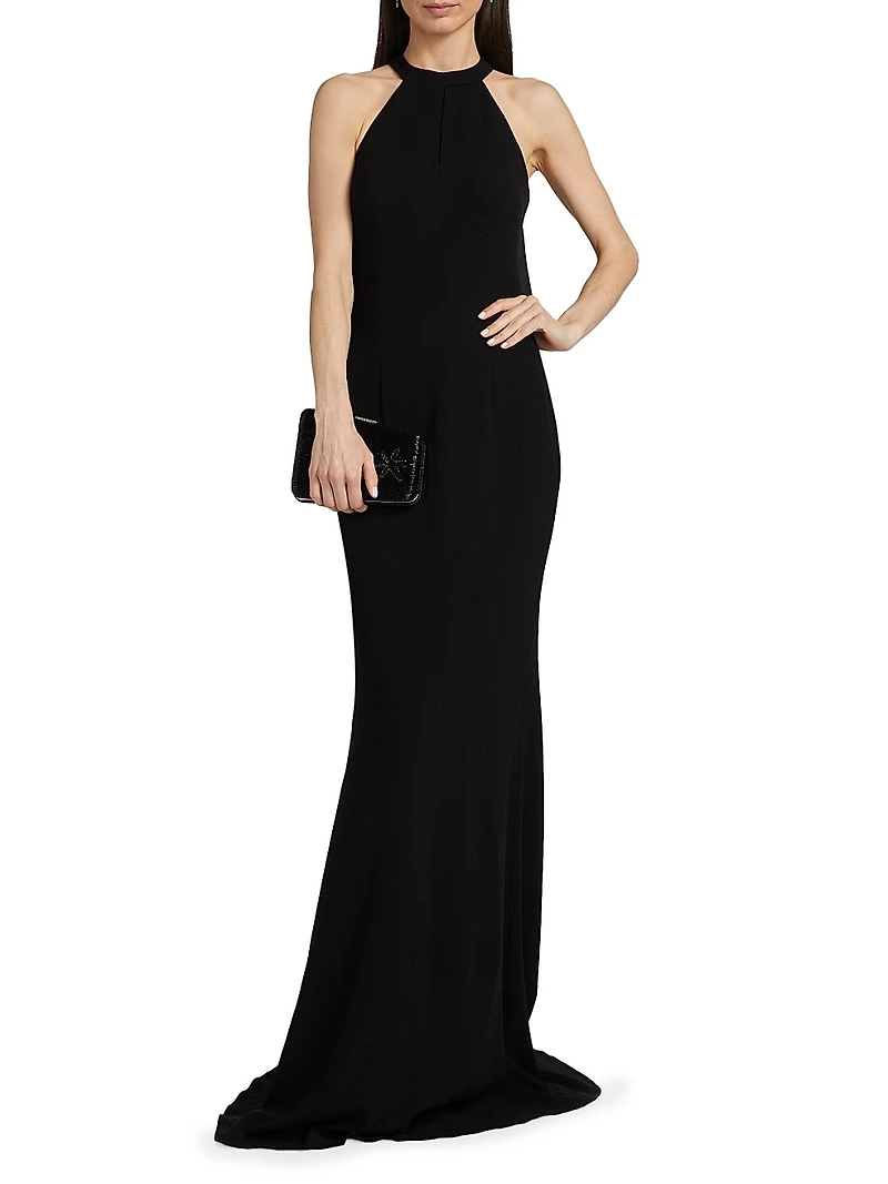 Bow-Detailed Crepe Taffeta Halter Gown