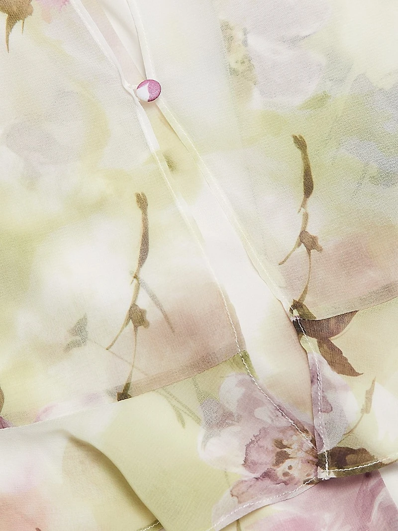 Floral Chiffon Ruffle Capelet Gown