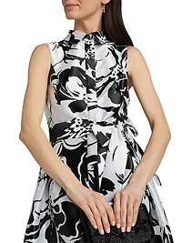Floral Jacquard Tie-Waist Sleeveless Gown