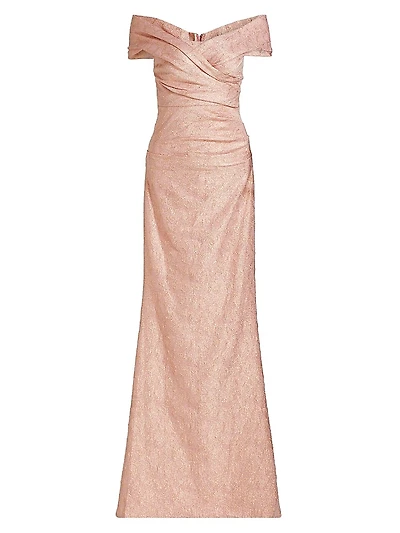 Metallic Jacquard Off-the-Shoulder Gown