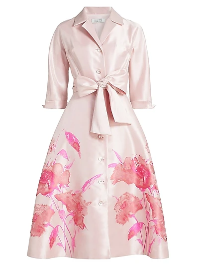 Floral Bow Mikado Midi-Shirtdress