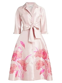 Floral Bow Mikado Midi-Shirtdress