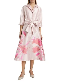 Floral Bow Mikado Midi-Shirtdress