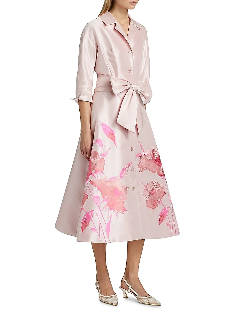 Floral Bow Mikado Midi-Shirtdress