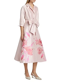 Floral Bow Mikado Midi-Shirtdress