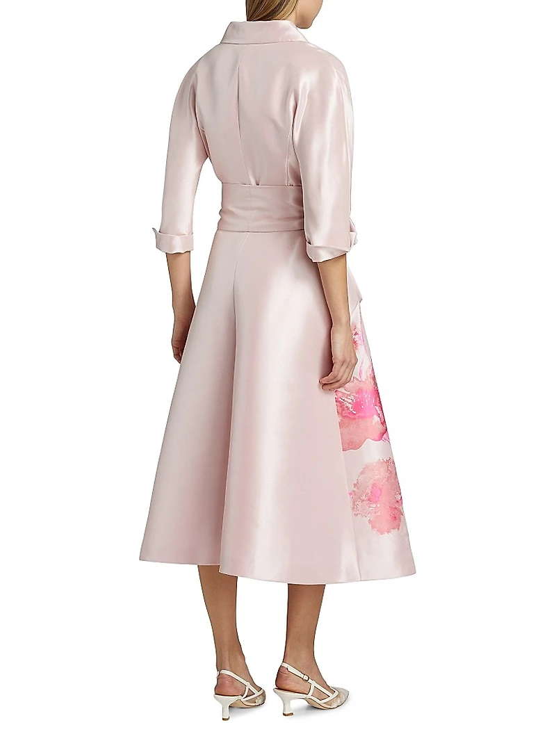 Floral Bow Mikado Midi-Shirtdress