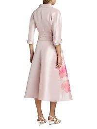 Floral Bow Mikado Midi-Shirtdress