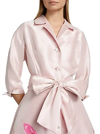 Floral Bow Mikado Midi-Shirtdress