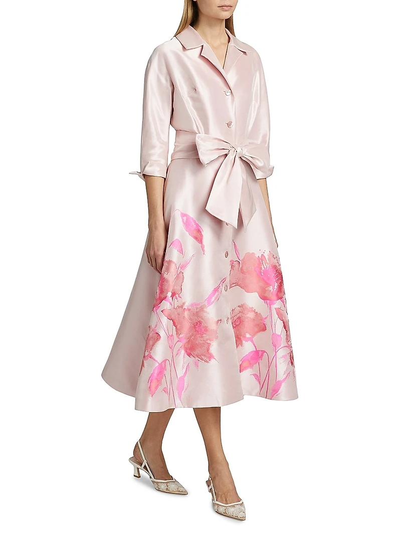 Floral Bow Mikado Midi-Shirtdress