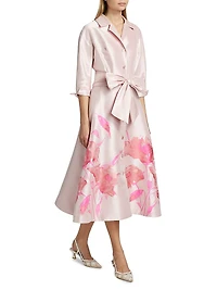 Floral Bow Mikado Midi-Shirtdress