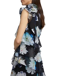 Floral Ruffle Chiffon One-Shoulder Gown