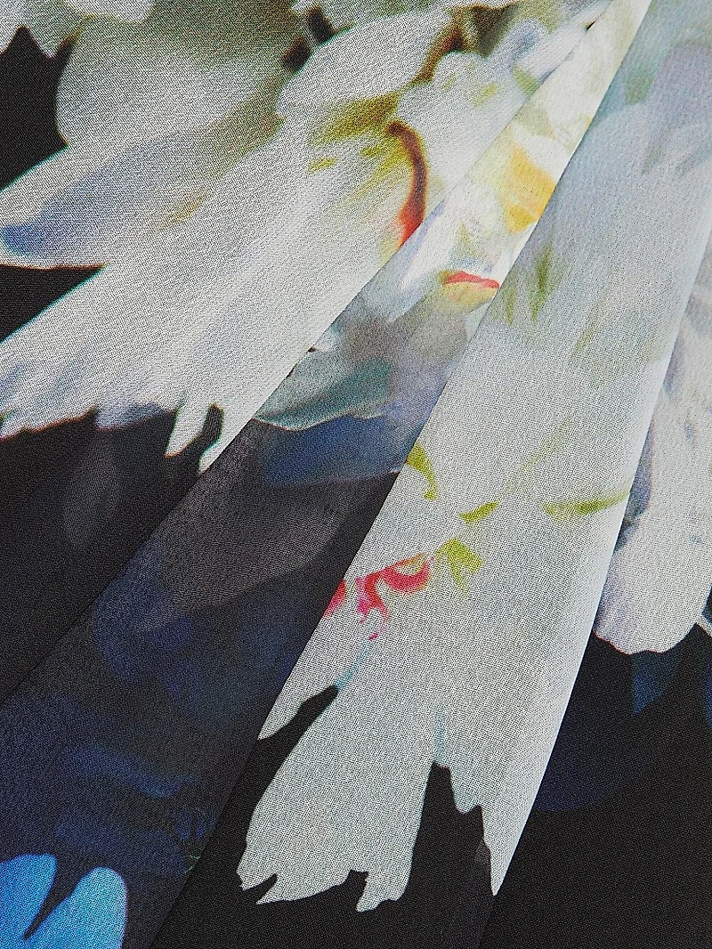 Floral Ruffle Chiffon One-Shoulder Gown