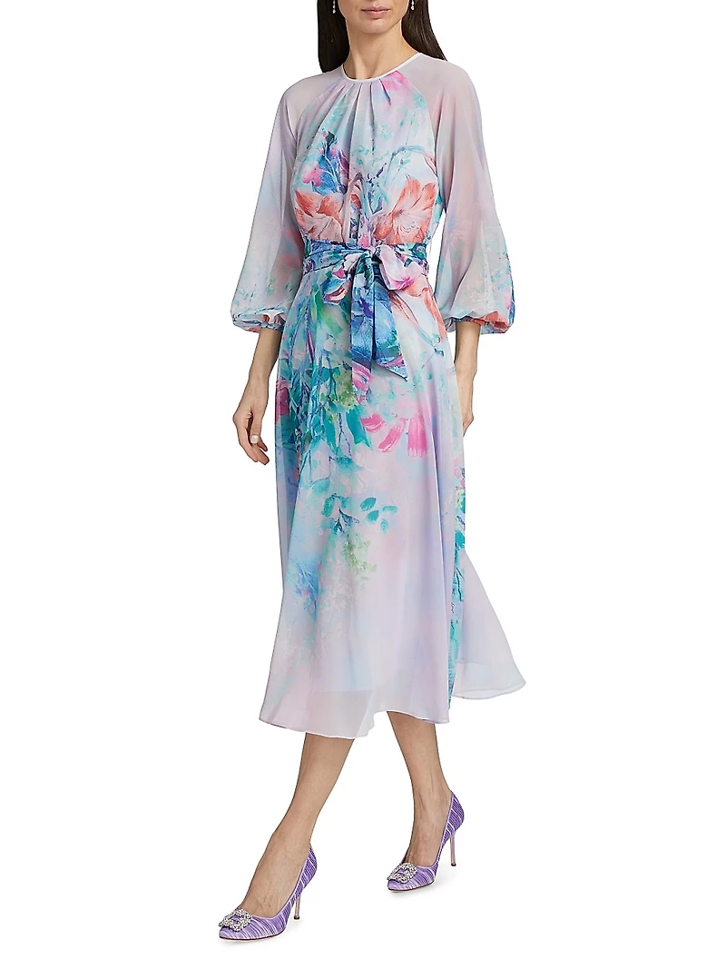 Floral A-Line Midi-Dress