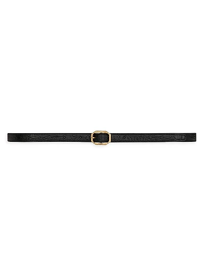 Frame Thin Belt Crocodile-Embossed Leather
