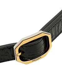 Frame Thin Belt Crocodile-Embossed Leather