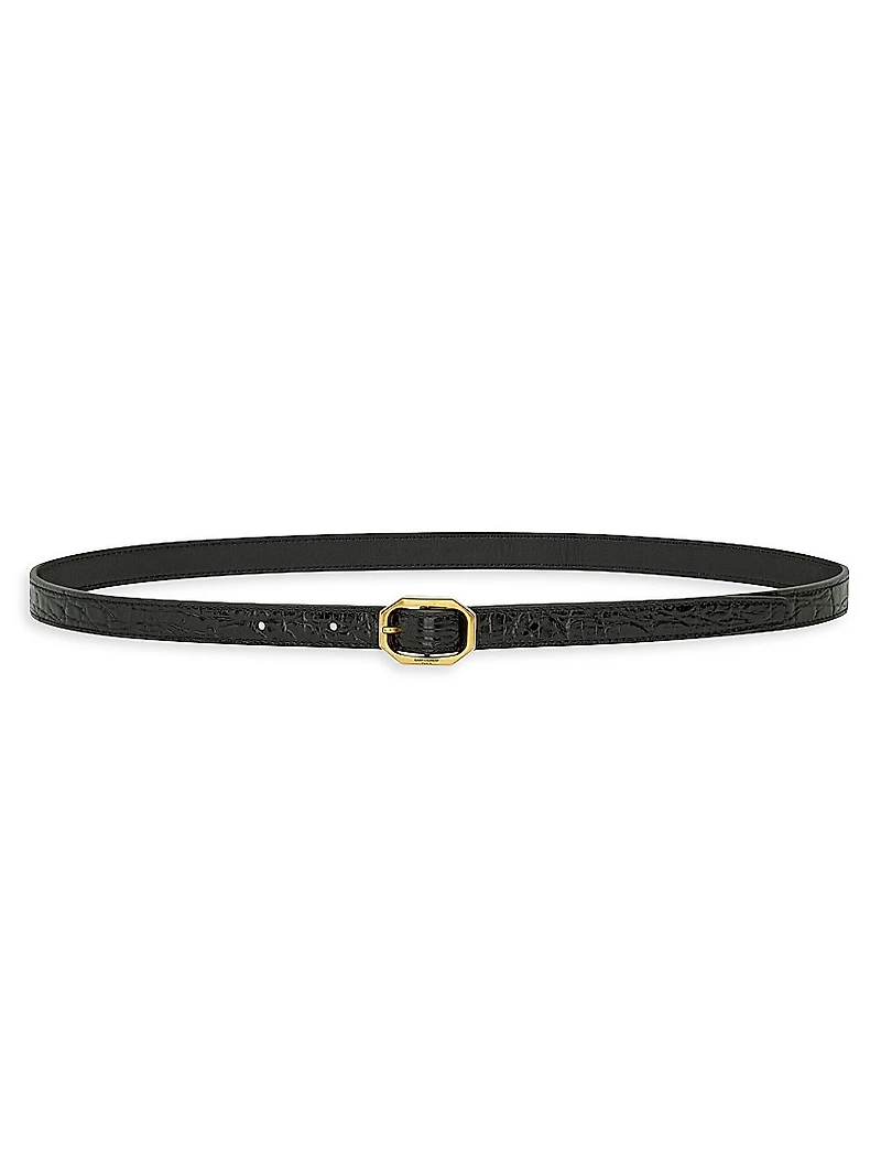 Frame Thin Belt Crocodile-Embossed Leather