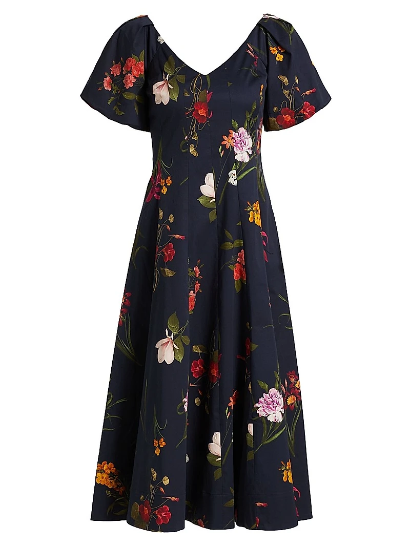 Magnolia Floral Puff-Sleeve Cocktail Dress