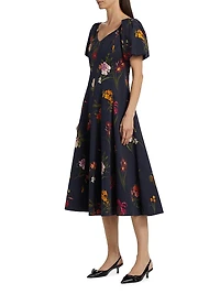 Magnolia Floral Puff-Sleeve Cocktail Dress