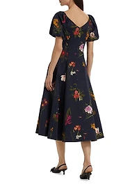 Magnolia Floral Puff-Sleeve Cocktail Dress