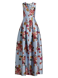 Brooke Floral Pleated Mikado Gown