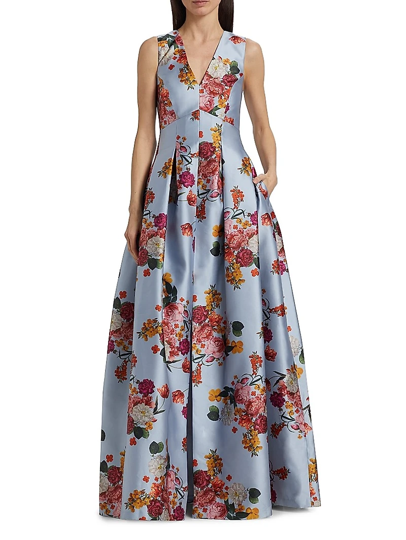 Brooke Floral Pleated Mikado Gown
