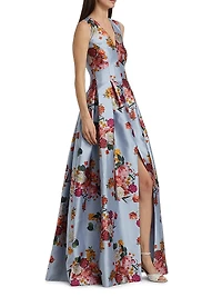 Brooke Floral Pleated Mikado Gown