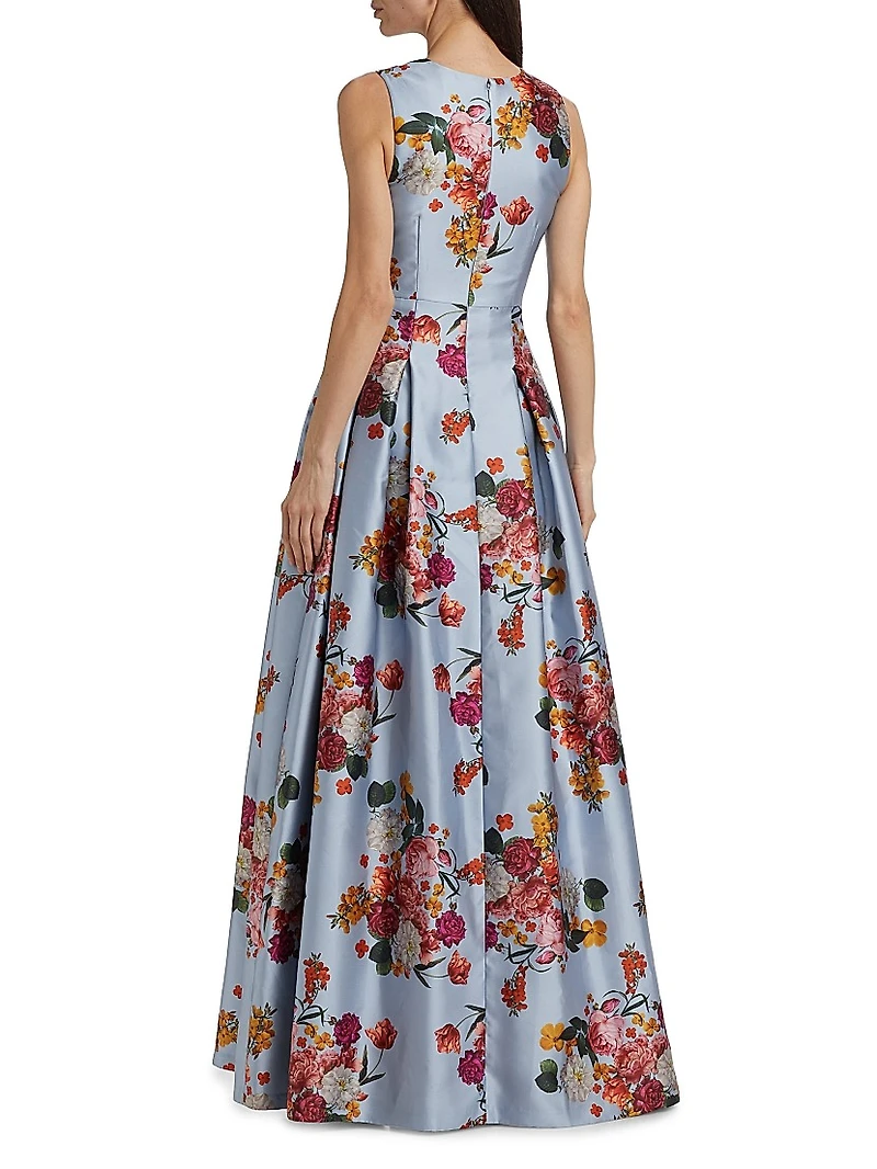 Brooke Floral Pleated Mikado Gown
