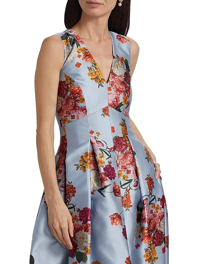 Brooke Floral Pleated Mikado Gown