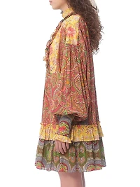 Short Dress in Voyage Imaginaire Cashmere Muslin