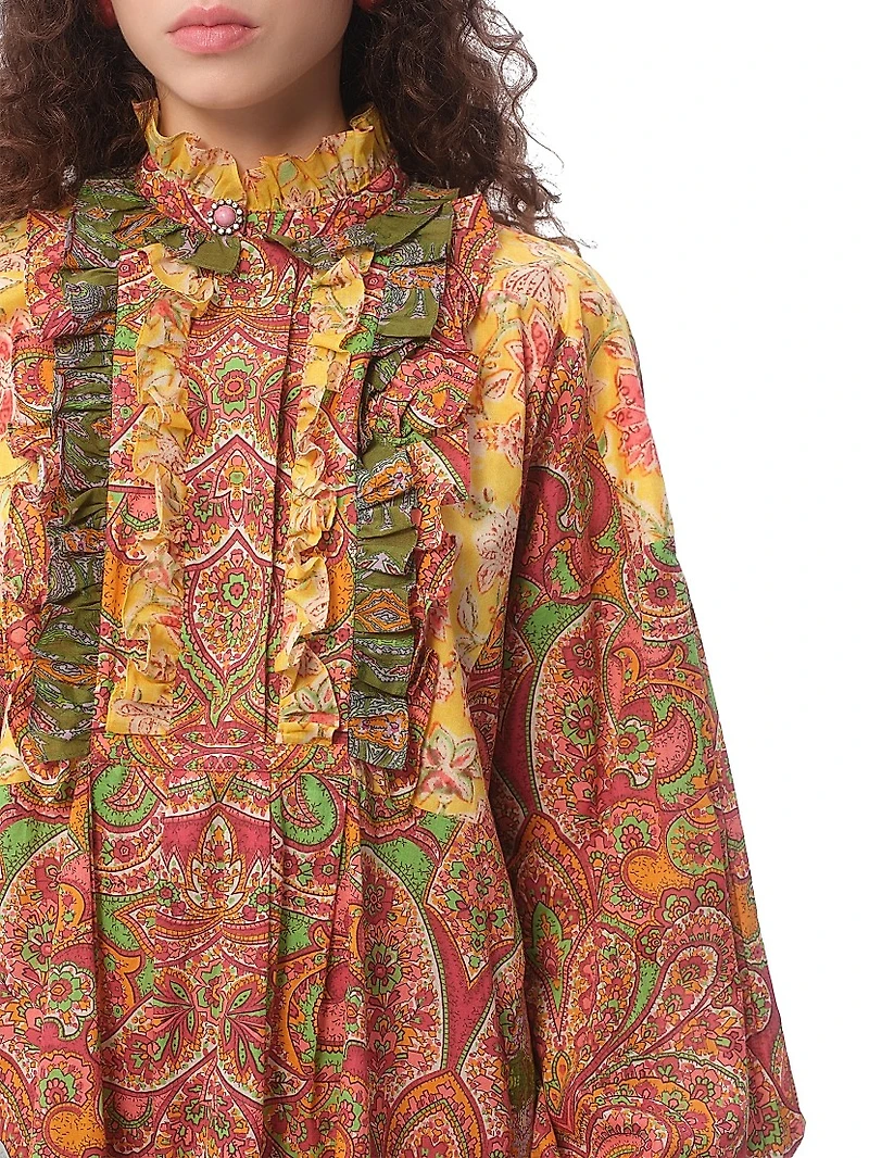 Short Dress in Voyage Imaginaire Cashmere Muslin